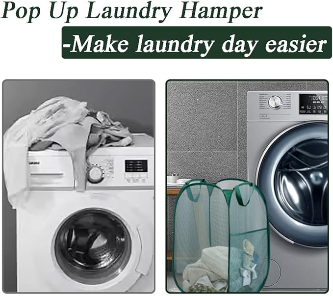Pop Up Laundry Hamper, Reinforced Mesh Laundry Basket, Folding Clothes Storage