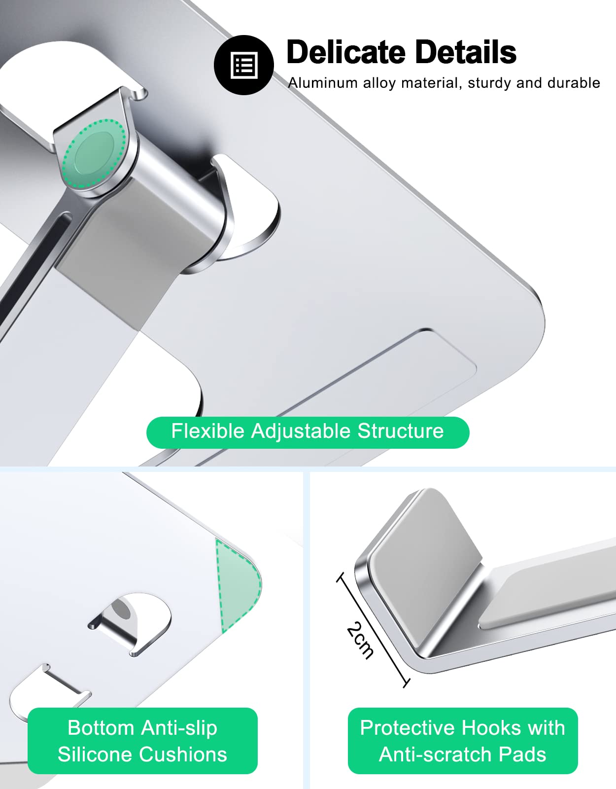 RIWUCT Foldable Laptop Stand, Height Adjustable Ergonomic Computer Stand for Desk, Aluminum Portable Laptop Riser Holder Notebook Mount Compatible with MacBook Pro Air, HP, Dell 10-16"
