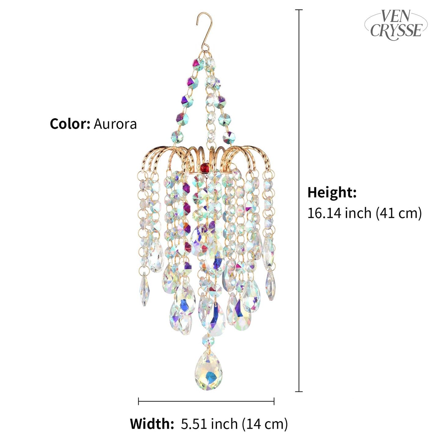 Hanging Window Garden Crystal Sun Catcher, Luxury Elegant Gold-Plated Decor, Party Crystal Ornament (Aurora)