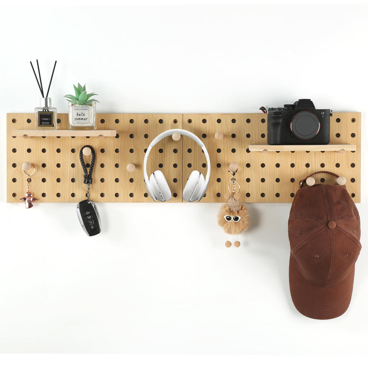 UMICAL 2 Pack Beige Wooden Pegboard Modular Wall Organizer