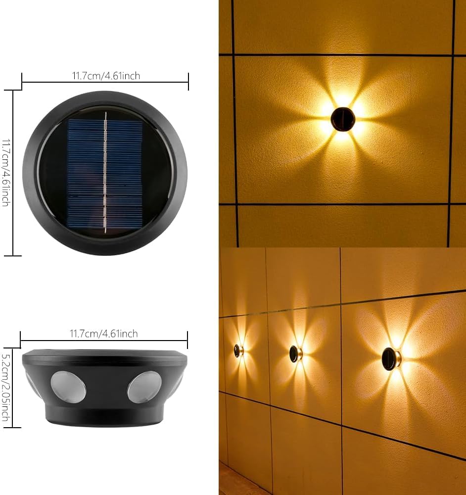 RAYOYASI Solar Lights, Ambiance Lights,wall Light, Decorative Light Downlights Dusk to Dawn Solar Wall Light Outdoor IP65 Waterproof for Backyard Walls, Hotels, Staircases,Park Floors 1pcs (Warm)
