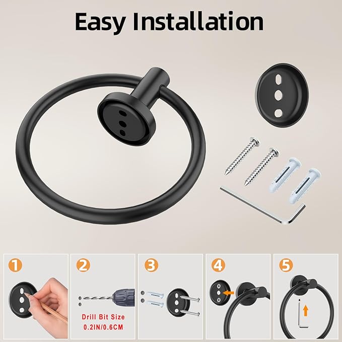 Matte Black Towel Ring 2Pack, SUS304 Stainless Steel Hand Towel Holder