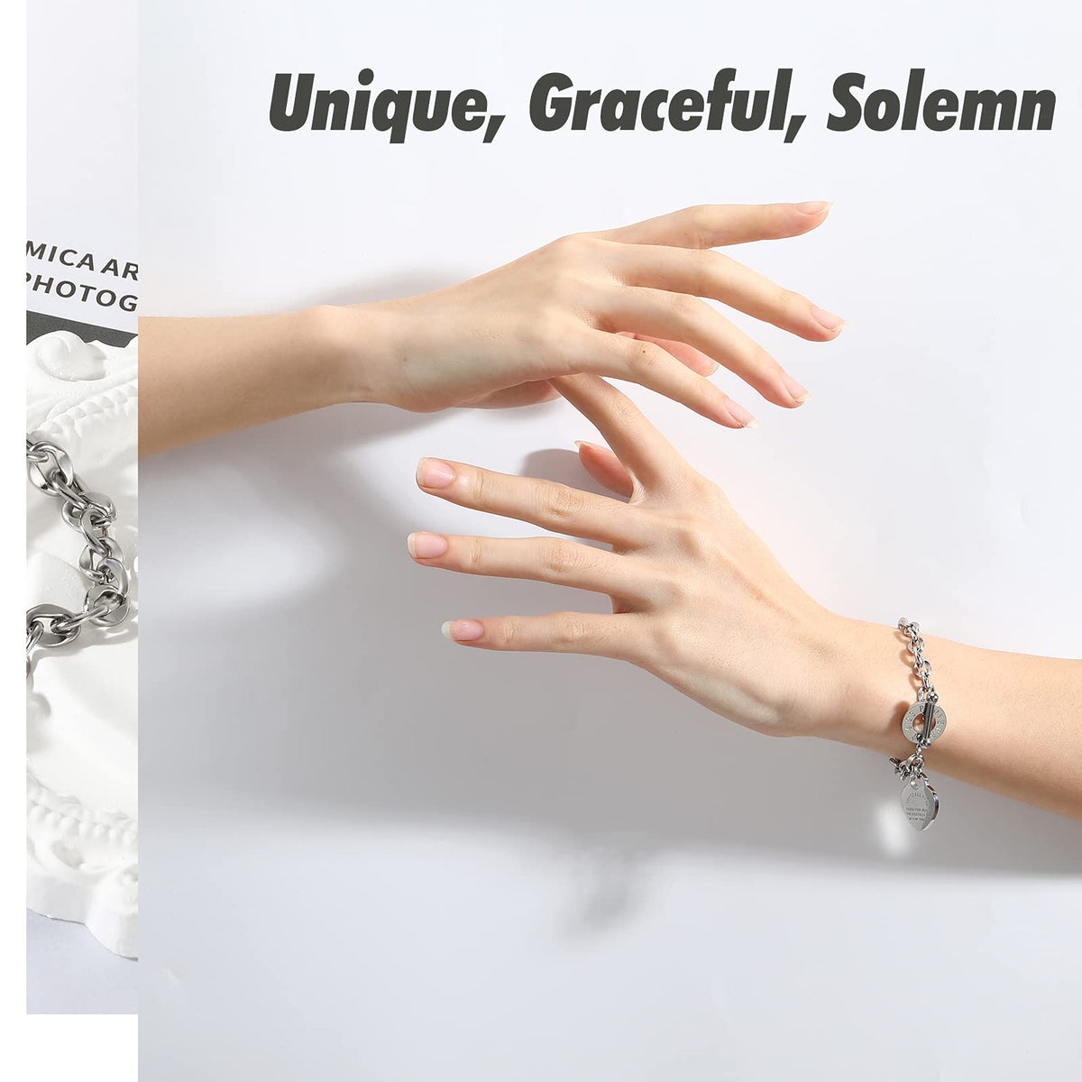 Emibele Heart Charm Bracelet for Women, Bible Verse Bracelet Stainless Steel 18K Gold Plated Bracelet Love Pendant Link Chain OT Clasp, Birthday Christmas Jewelry Present for Mother Her, Silver