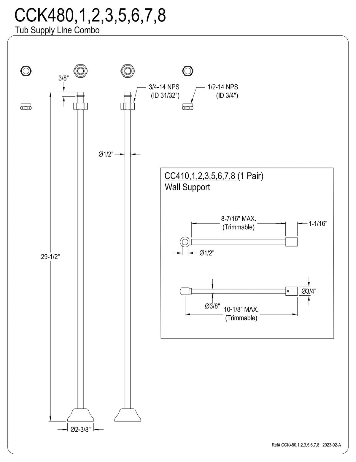 Kingston Brass CCK487 Vintage Straight Supply Line with Wall Bracket Combo, Brushed Brass