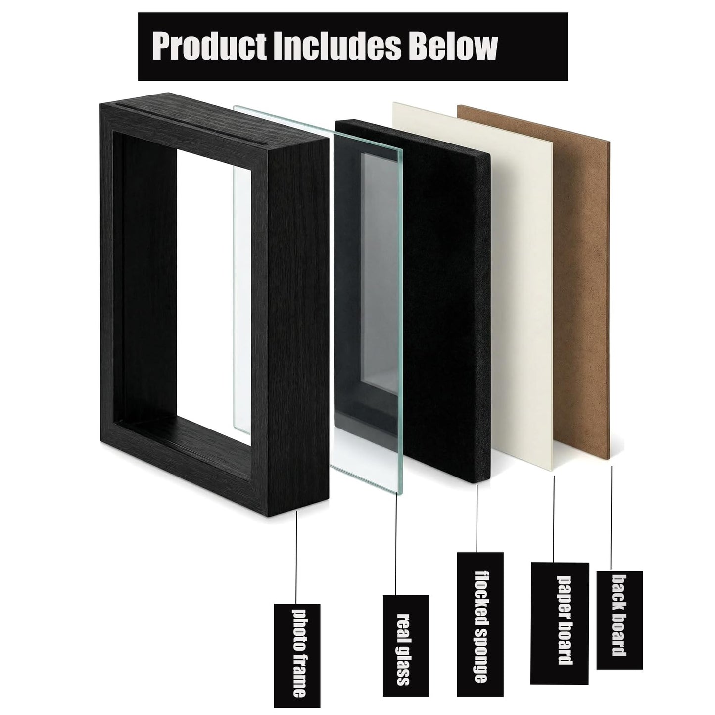 ZAYHENYOO Pin Display Case, Enamel Pin Collection Display with Deep Shadow Box Picture Frame with True Glass or DIY Craft Shadowbox for Shells/Flowers, Hanging or Tabletop Display (Black, 1P 6*8)