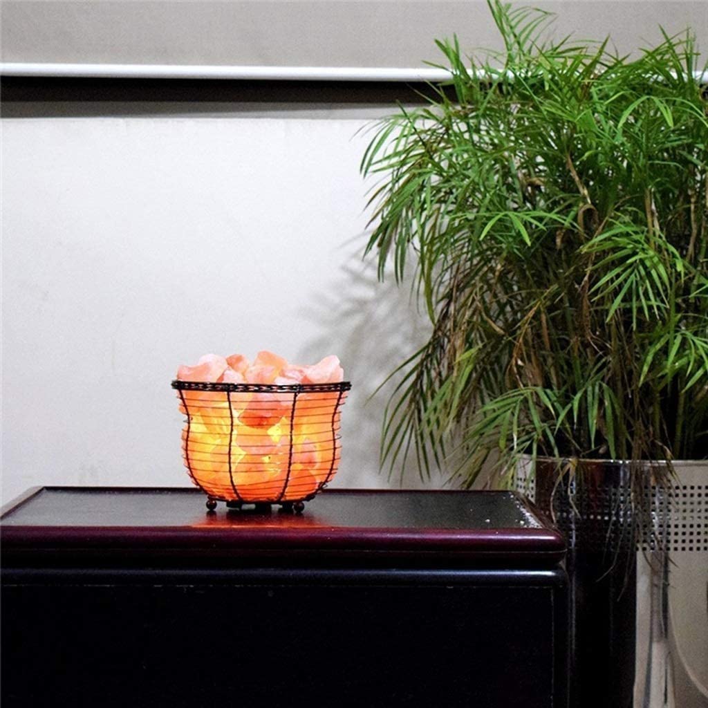 ZHYKLL Natural Himalayan Salt Lamp, Tall Round Metal Basket lamp with Dimmer Switch | 8-10 lbs