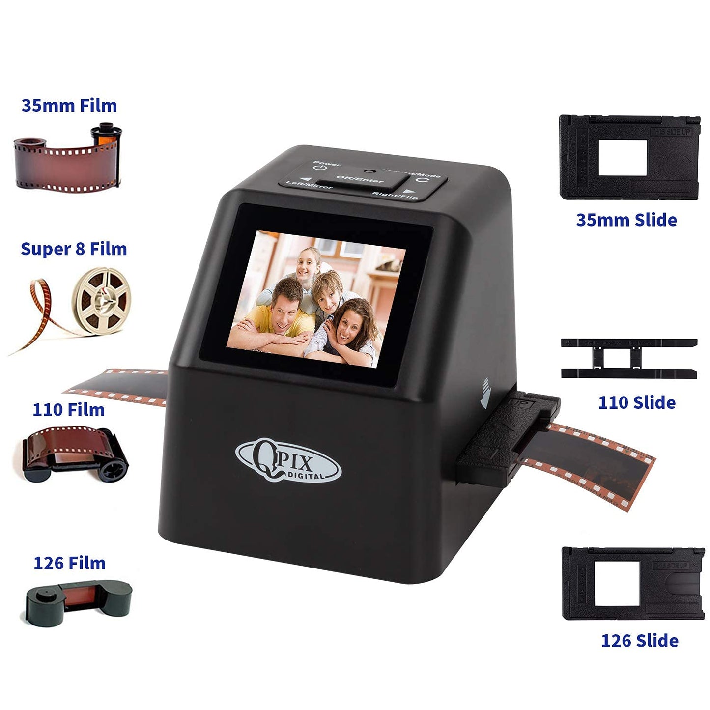 Digital Film & Slide Scanner โ Converts 35mm 110 135 126KPK Super 8 & 8mm Film Negatives & Slides to High-Resolution 22 MP JPEG Images, Built-in 128MB Memory, 2.4 LCD Screen (Black)