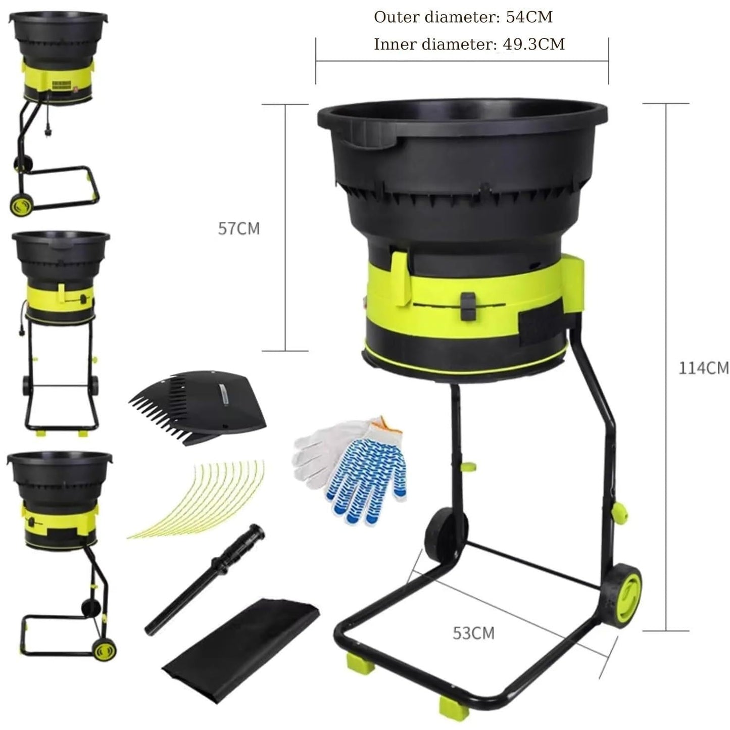 Jiangtaom Electric Leaf Mulcher Shredder, 2500W Corded Garden Compost Shredder Crusher with Power Cord, 8000rpm Leaves Chippers, Shredders and Mulchers with Wheels(Machine+40m)