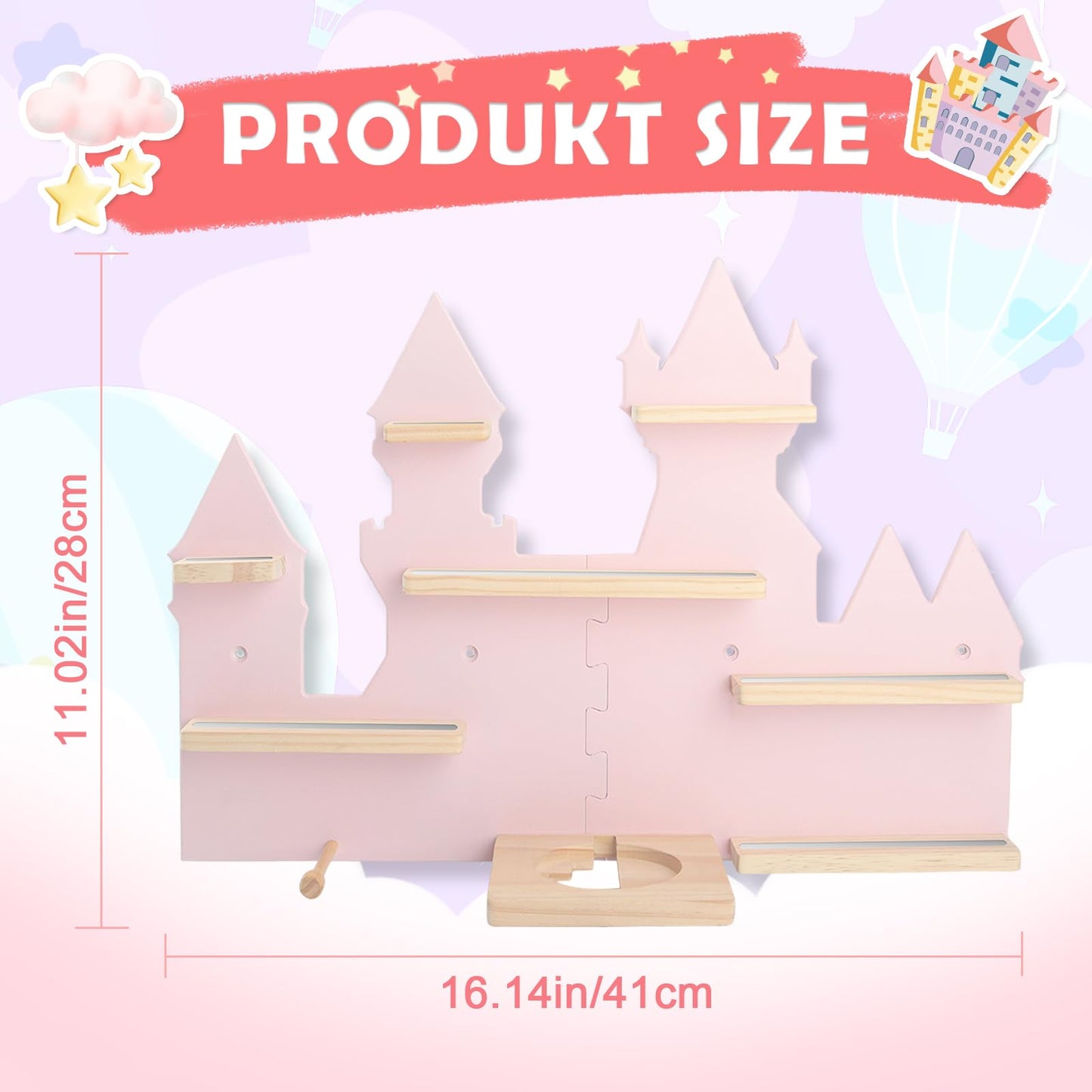 for Toniebox 2 and Toniebox 1 Tonie Shelf Wall Mounted Set,Tonies Figures Tonies Storage,Magnetic Wooden Floating Shelves Compatible with Tonie box Player Character for Children Room (pink-castles)