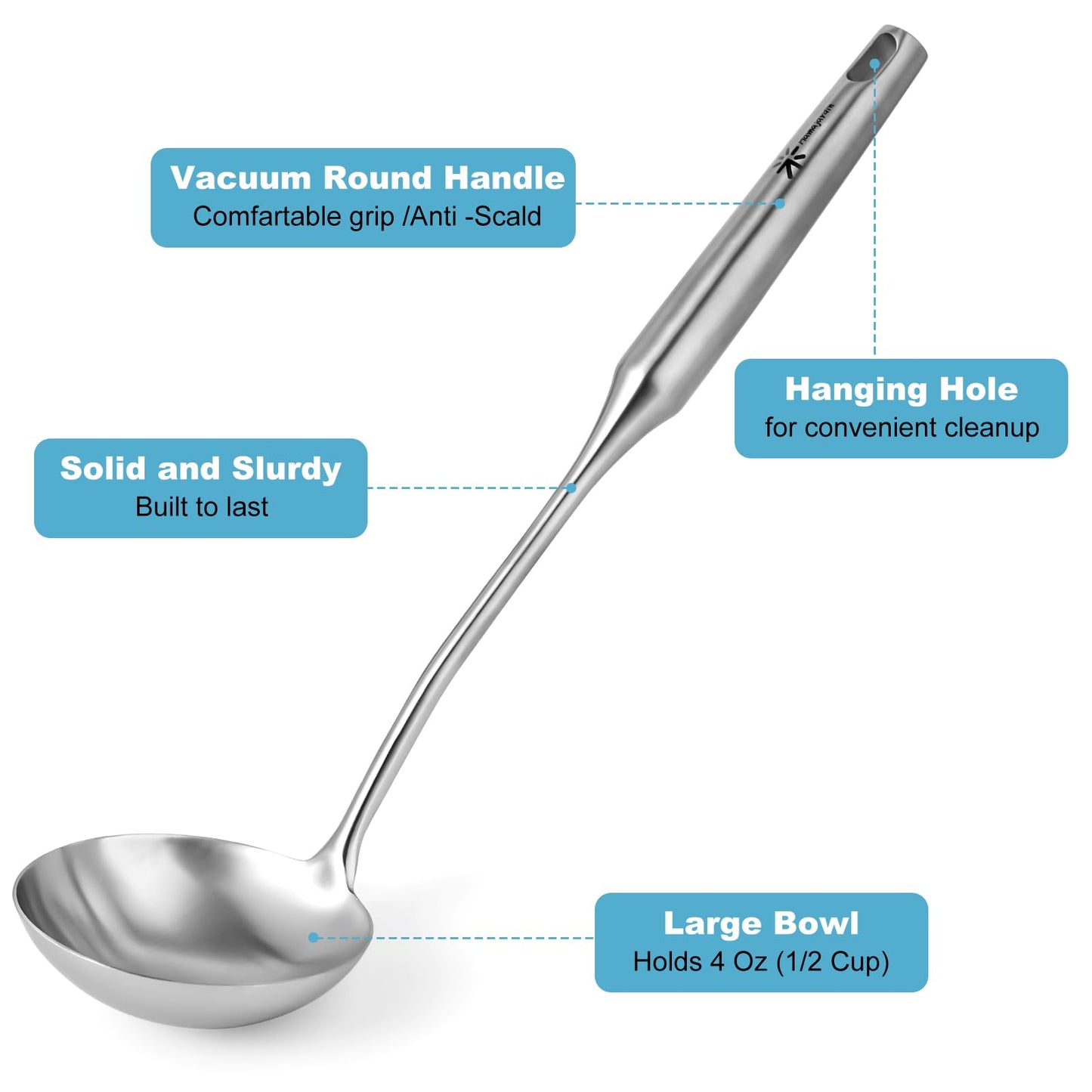 Stainless Steel Soup Ladle and Spaghetti Spoon Set - Large Ladle Spoon, Pasta Strainer, Durable Kitchen Cooking Utensils for Stirring, Serving Pasta, Soup & Sauce,Perfect Gifts