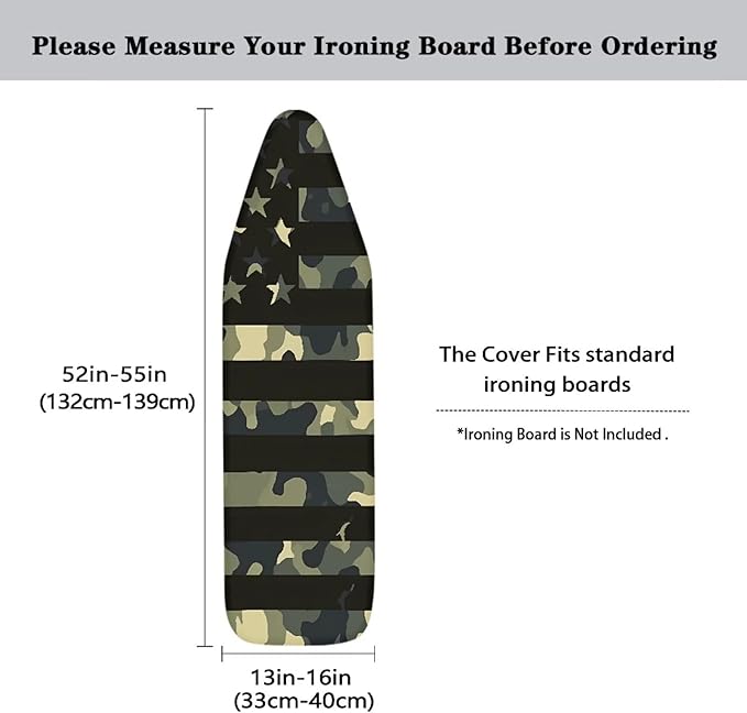 America Flag Ironing Board Cover, Camouflage Stripe Star Elastic Edges Non-Slip