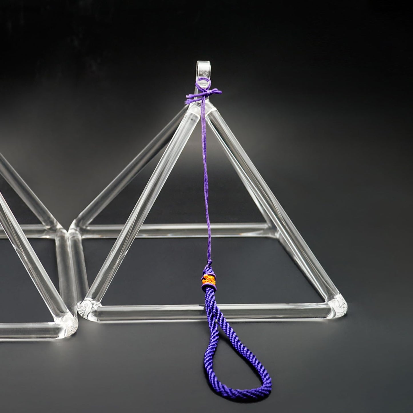 Hye-eun Crystal Singing Pyramid, Clear 8 inch Quartz Pyramid with Crystal Singing Bowl Stick and Purple Rope