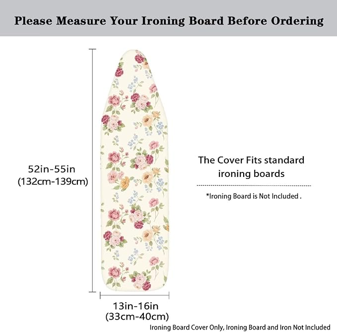 Rose Flower Ironing Board Cover, Iron Board Cover Non-Slip Thick Ironing Board