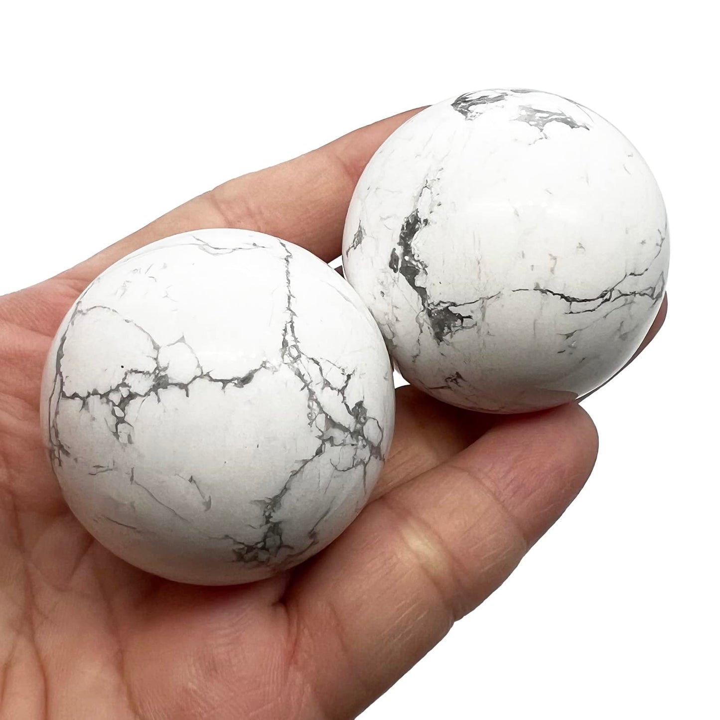 Neyisaa 1.5"(40mm) Ball Sphere Figurine with Wood Stand, Polished Natural Gemstone Crystal Balls Sculpture Fengshui Healing Decoration, White Howlite Turquoise
