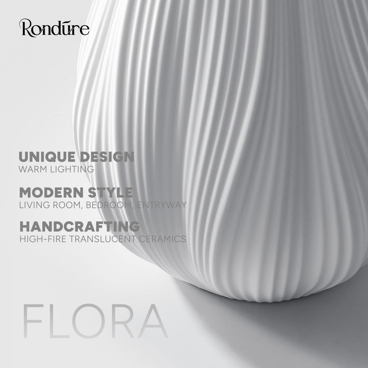 RONDURE 12.5" Modern Ceramic Table Lamp, Fully Dimmable Bedside Lamp for Bedroom Living Room Nightstand, White Translucent Ceramic Shade, Warm Ambient Decorative Corded Lighting, Bulb Included