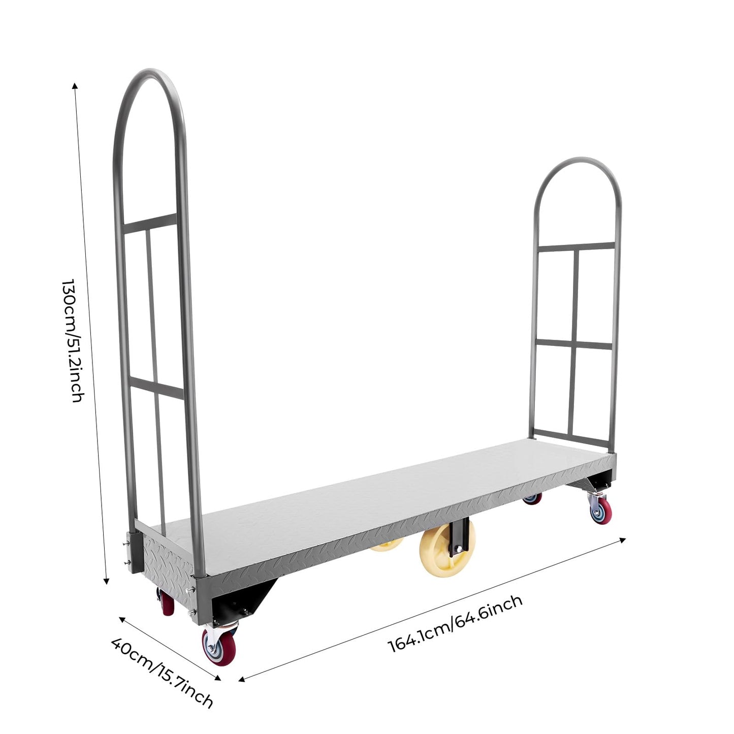 2000lbs Capacity U-Boat Cart, 64.6Lx15.7H U-Boat Steel Cart, Steel Platform Wide Flatbed Warehouse Dolly with Swivel Casters for Material Handling