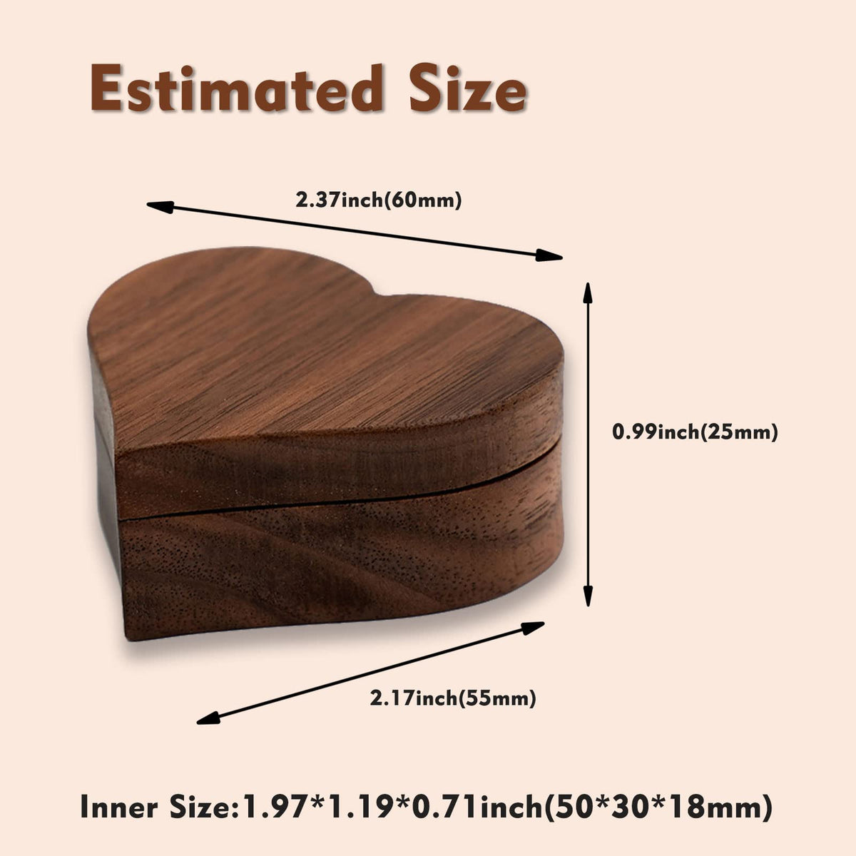 LAIFU Custom Wooden Ring Box for Wedding Ceremony with Text and Pattern Personalised Proposal/Engagement Ring Boxes Heart-shaped