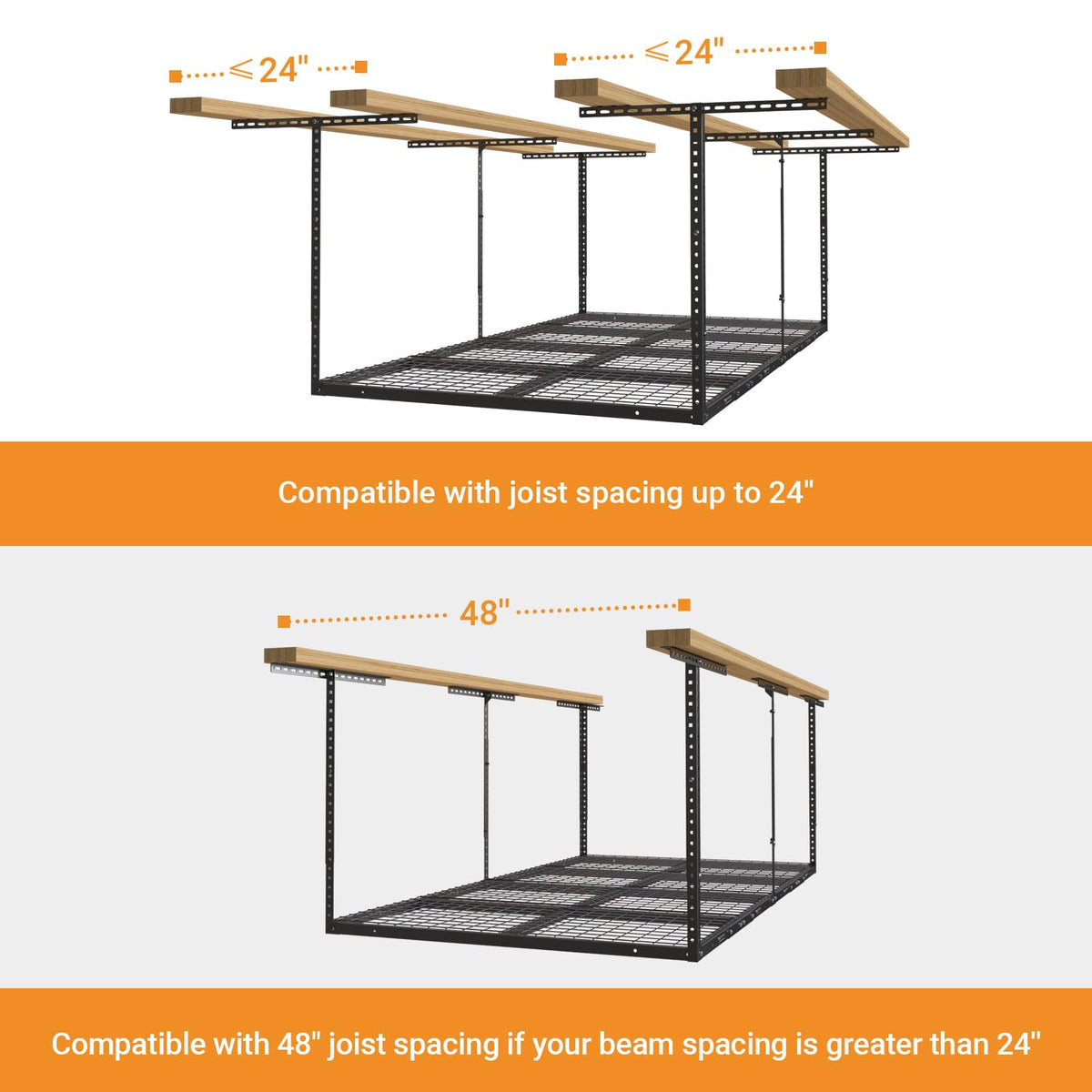 eShelf 4ftx8ft Overhead Garage Storage Rack, Heavy-Duty Metal Garage Ceiling Storage Rack, 22''-40" Adjustable Ceiling Drop-Down, 750 lb. Loading Weight Capacity, Black