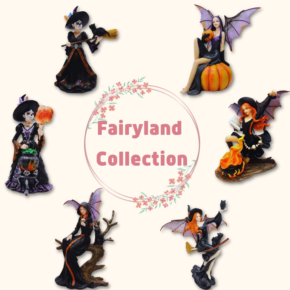 Comfy Hour 8" Gothic Fairy Witch Figurine on Broom, Fantasy Sorceress Statue with Mystical Wings, Spooky Halloween Indoor Decor Accent, Polyresin Artisan Crafted Sculpture, 1 Unit