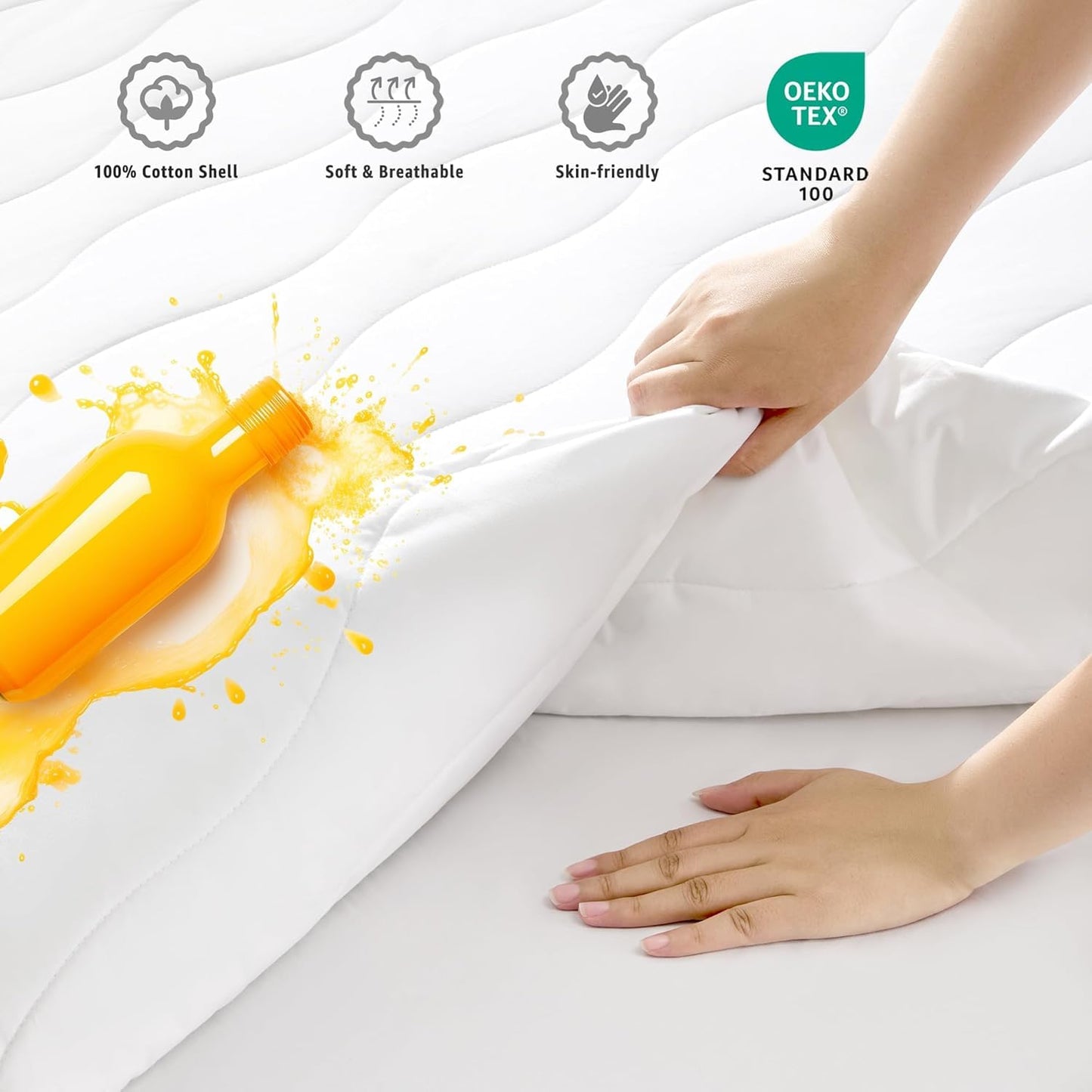California King Cotton Mattress Protector, Breathable Pillow Top Mattress Cover, Soft Quilted Fitted Mattress Pad with Deep Pocket Fits Up to 22" Mattress (72x84 Inches, White)