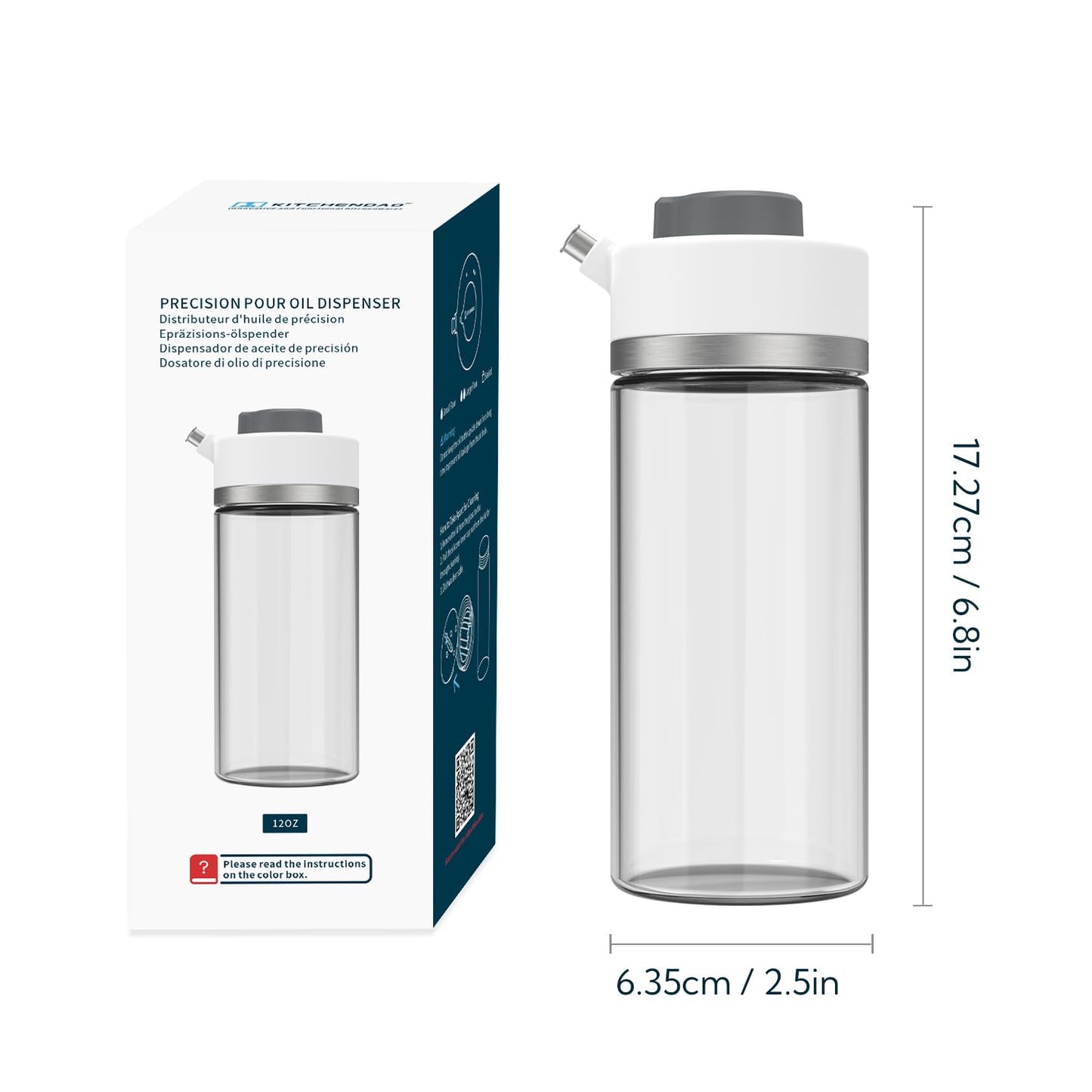 KITCHENDAO Precision Pour Glass Oil Dispenser with 3 Modes, Drip-free Spout, Two Adjustable Flowing Speed, 12 oz Vinegar Dispenser Bottle for Kitchen, Borosilicate Glass Olive Oil Bottle for Cooking