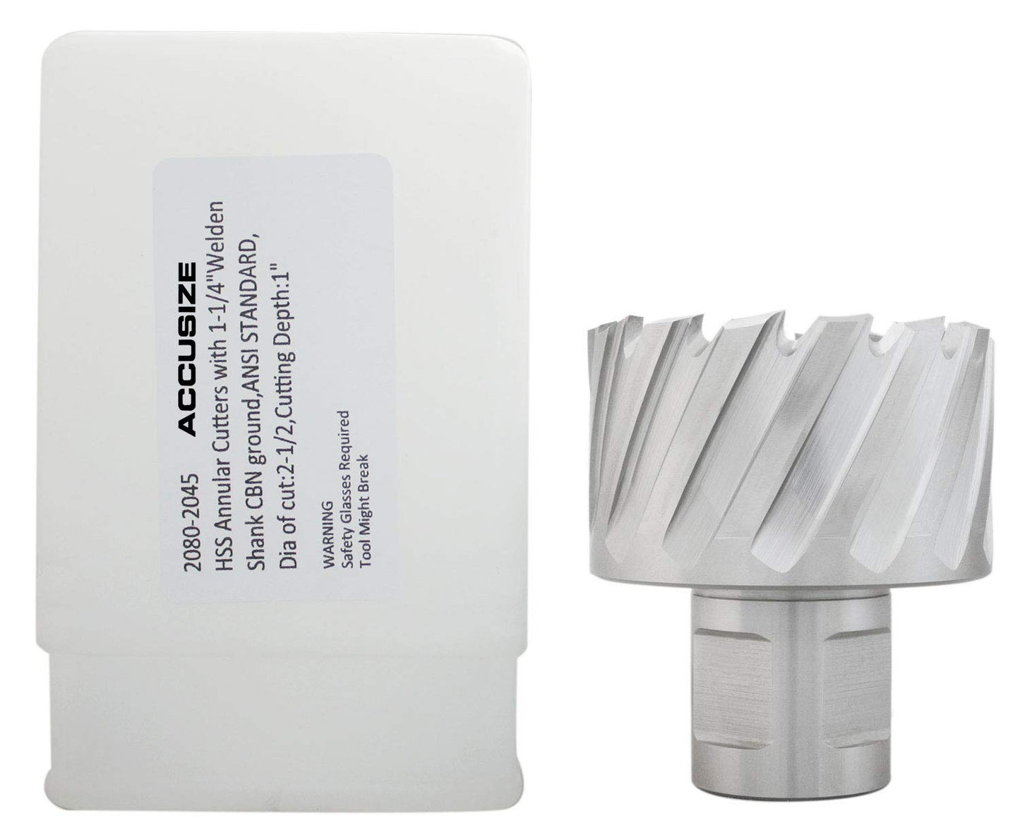 Accusize Industrial Tools H.S.S. Annular Cutter, 2-1/2" Dia, 1" Cutting Depth, 1-1/4" Weldon Shank, ANSI Standard, 2080-2045