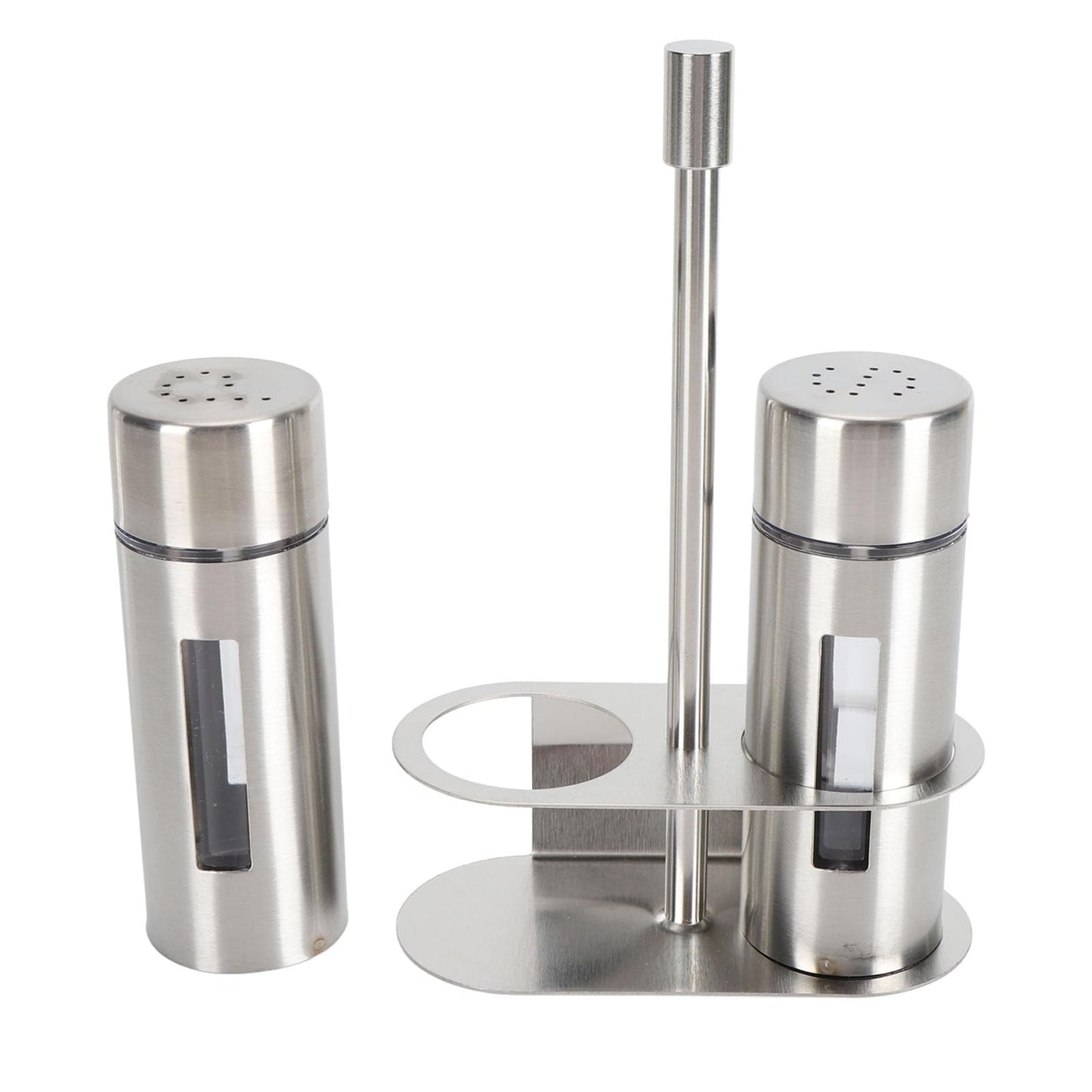 Salt and Pepper Shakers with Holder, Stainless Steel Salt Shaker with Base Stand Sugar Seasoning Bottle Jar for Kitchen Restaurant