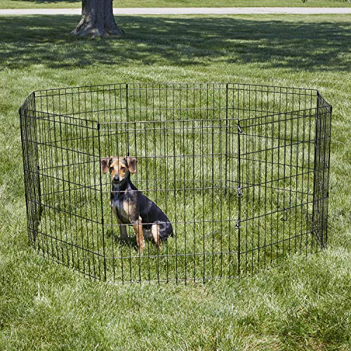 New World Folding Metal Dog Exercise Pen and Pet Playpen with No Door, Includes Grounding Stakes and Provides 1.5 Meters of Play Space, 76 cm Tall, Black E-Coated, B552-30