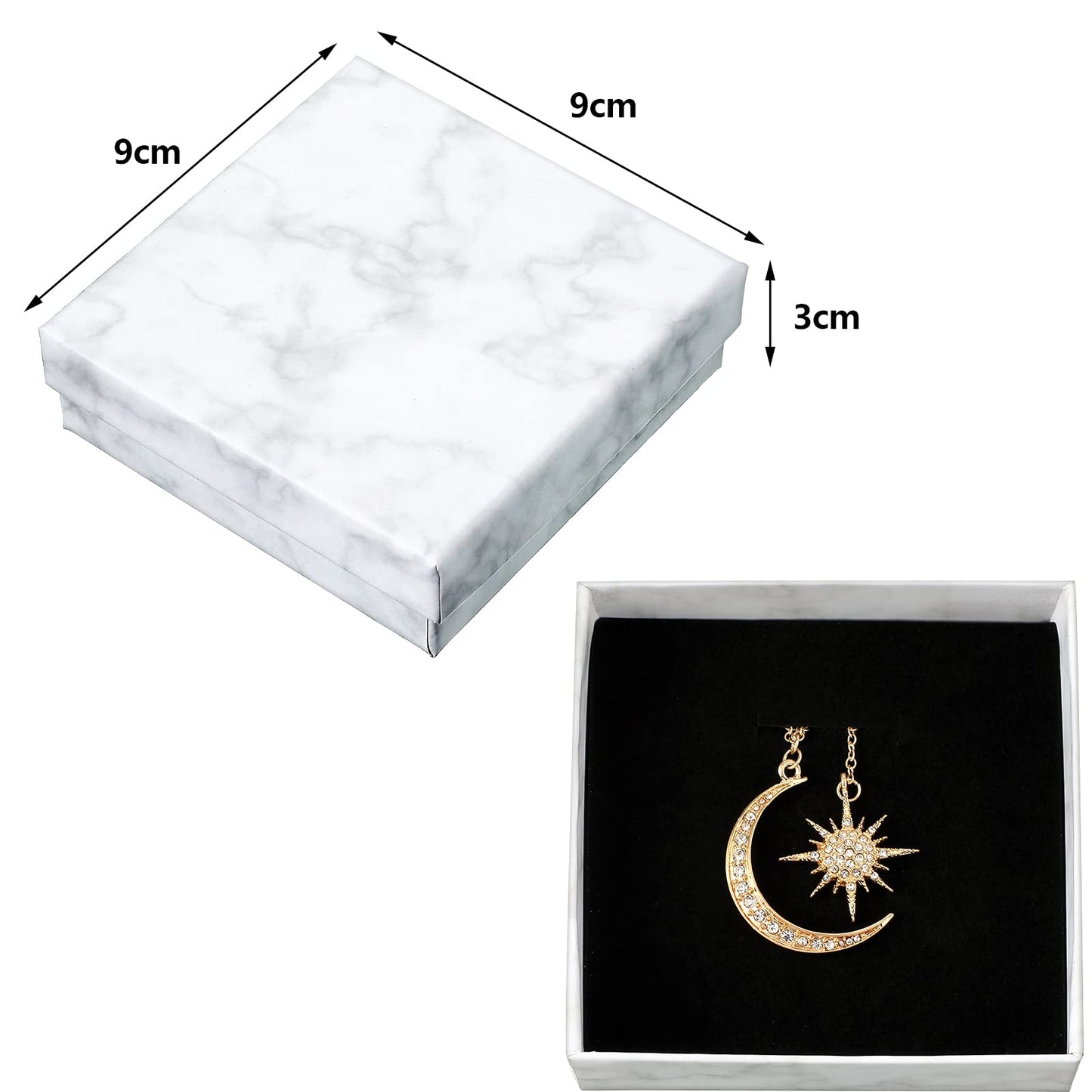 Pajean 12 Pcs Marble Jewelry Gift Boxes for Bracelet Cardboard Bracelet Box 3.54 x 3.54 x 1.18 Inch Small Cotton Filled Velvet Jewelry Gift Case, Marble White