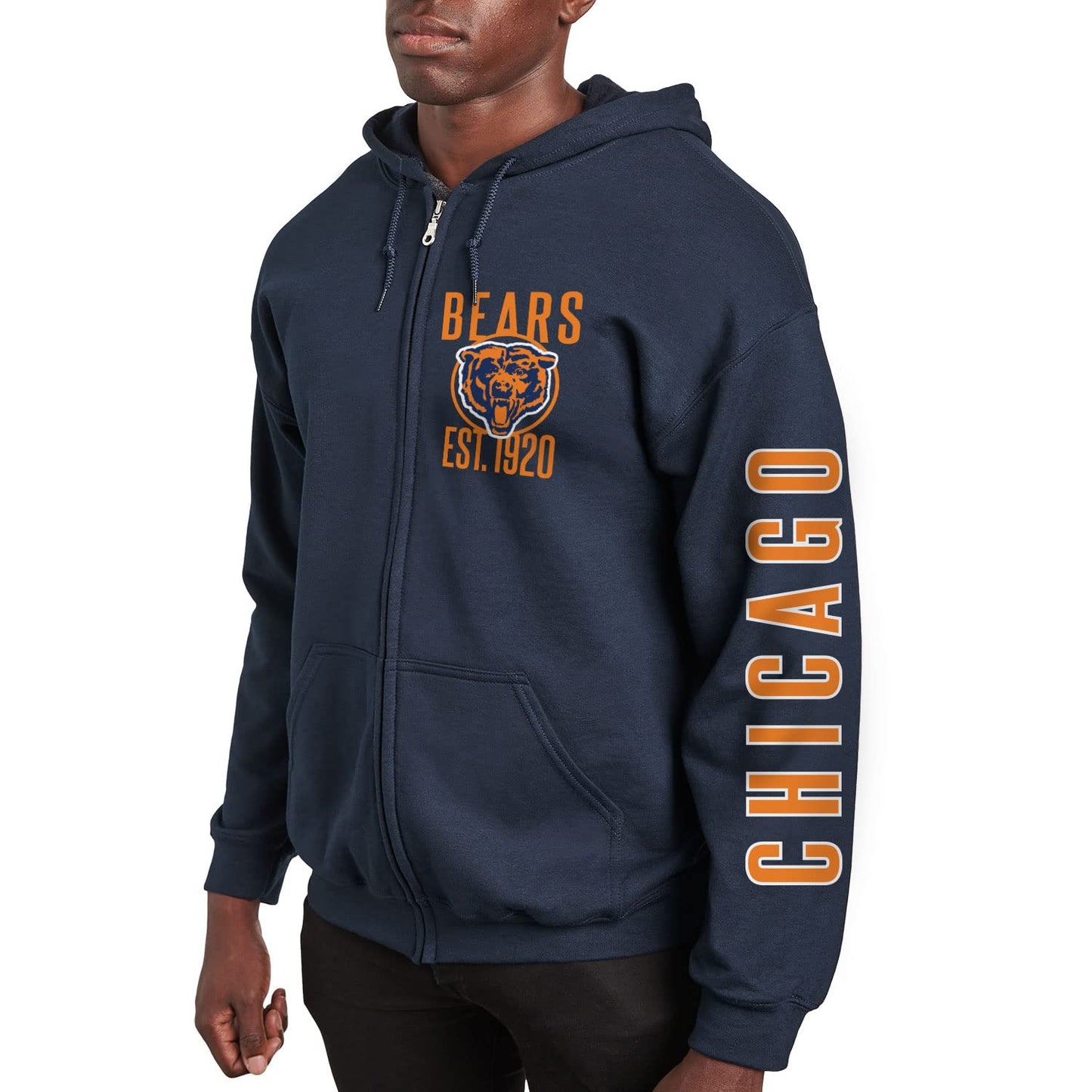 Junk Food Clothing x NFL - Chicago Bears - MVP Zip Hoodie - Unisex Adult Full Zip Hooded Sweatshirt for Men and Women - Size Large