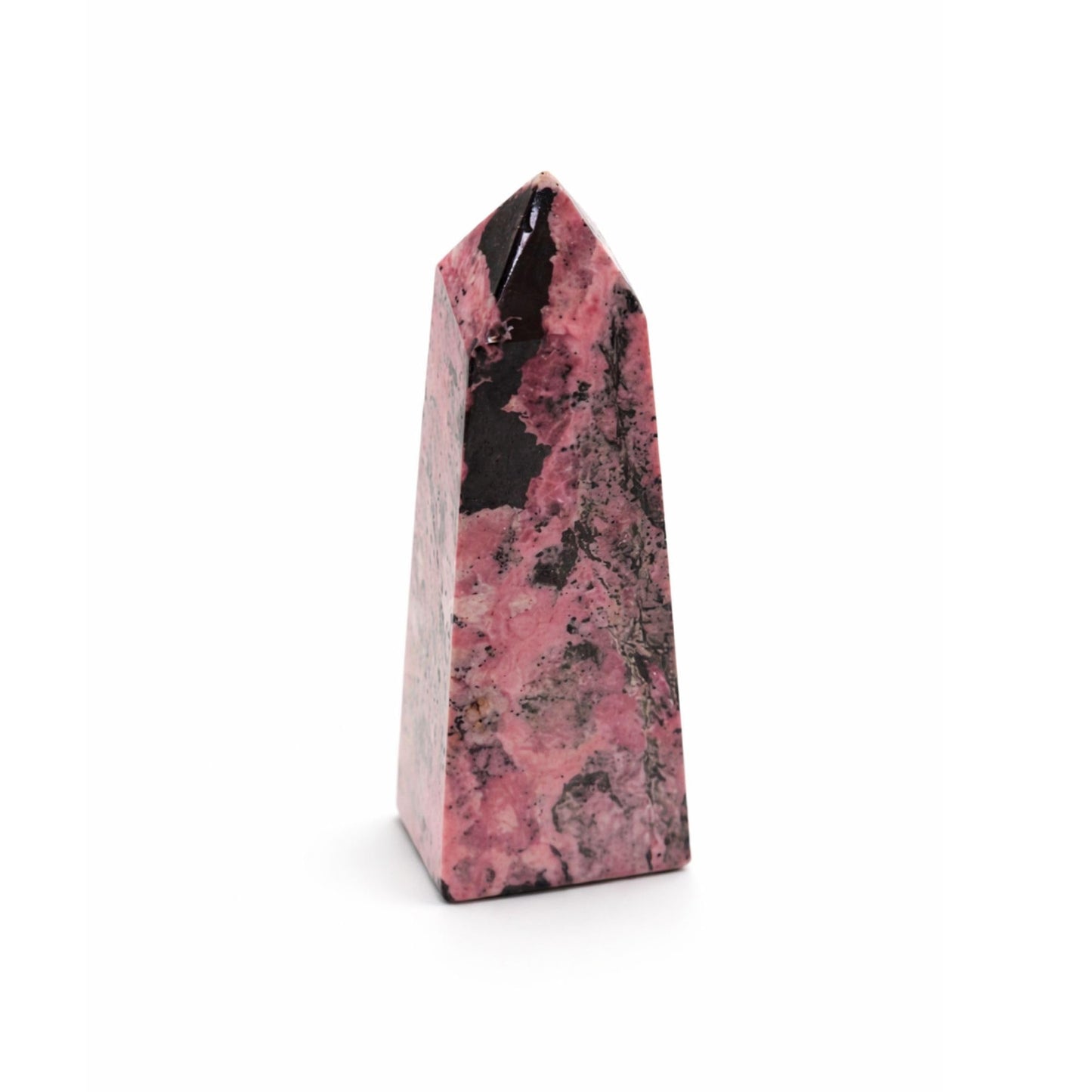 Natural Rhodonite Crystal Tower - Peruvian Real Crystals for Meditation, Reiki & Heart Chakra Healing. Pink Obelisk Decor Gift (5 to 6 oz)