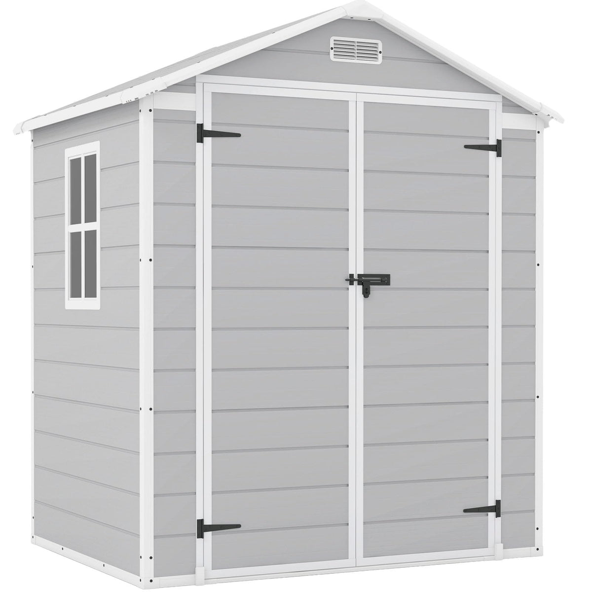 Patiowell 6x4 FT Resin Outdoor Storage Shed with Floor, Plastic Storage Shed with Lockable Door, Outside Shed Perfect to Store Patio Furniture, GardenTools Bike Accessories, Lawn Mower, Light Gray