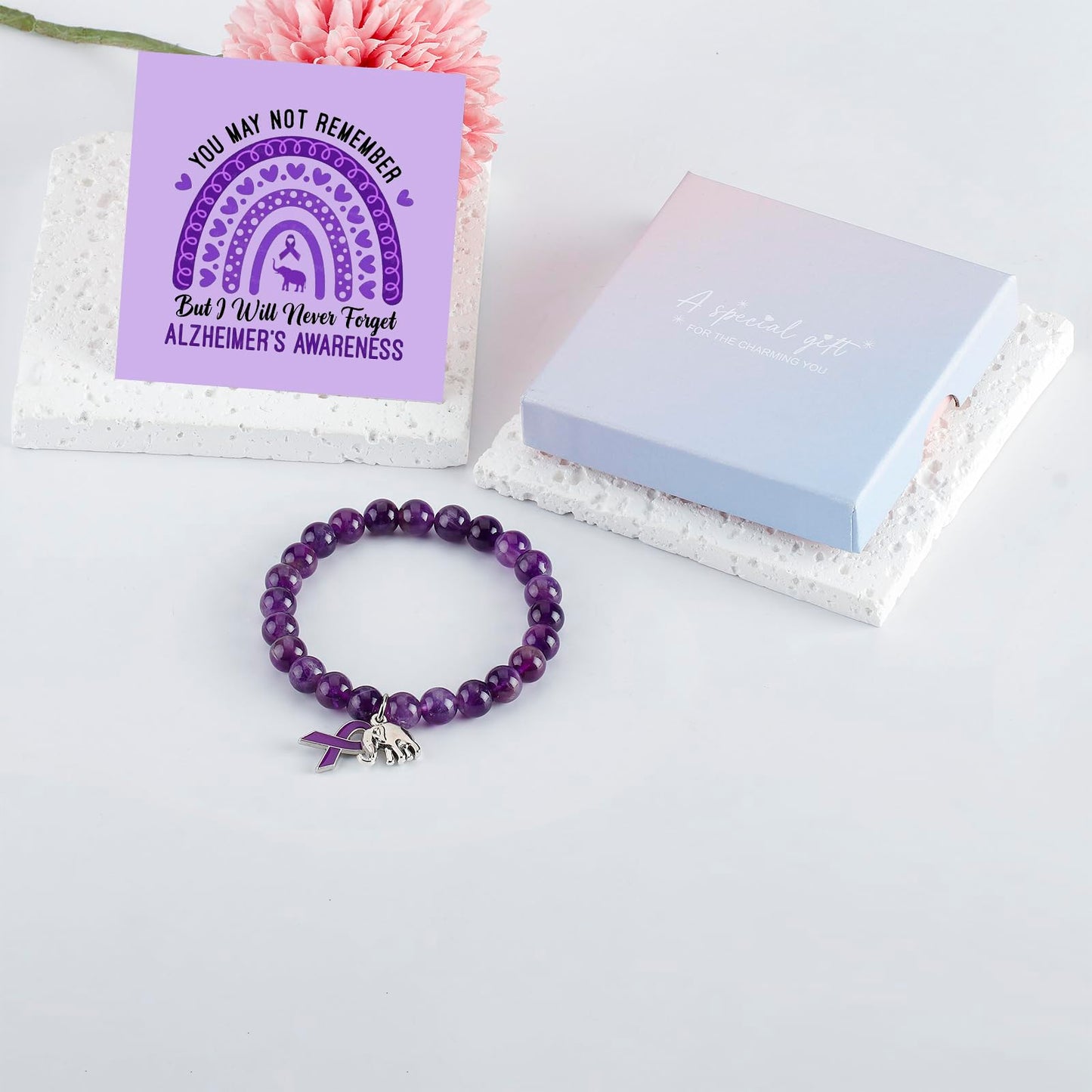 ARHTF Elephant Alzheimers Awareness Bracelet Purple Ribbon Support Alzheimers Family Gifts For Dementia Support (Purple Alzheimers bracelet)