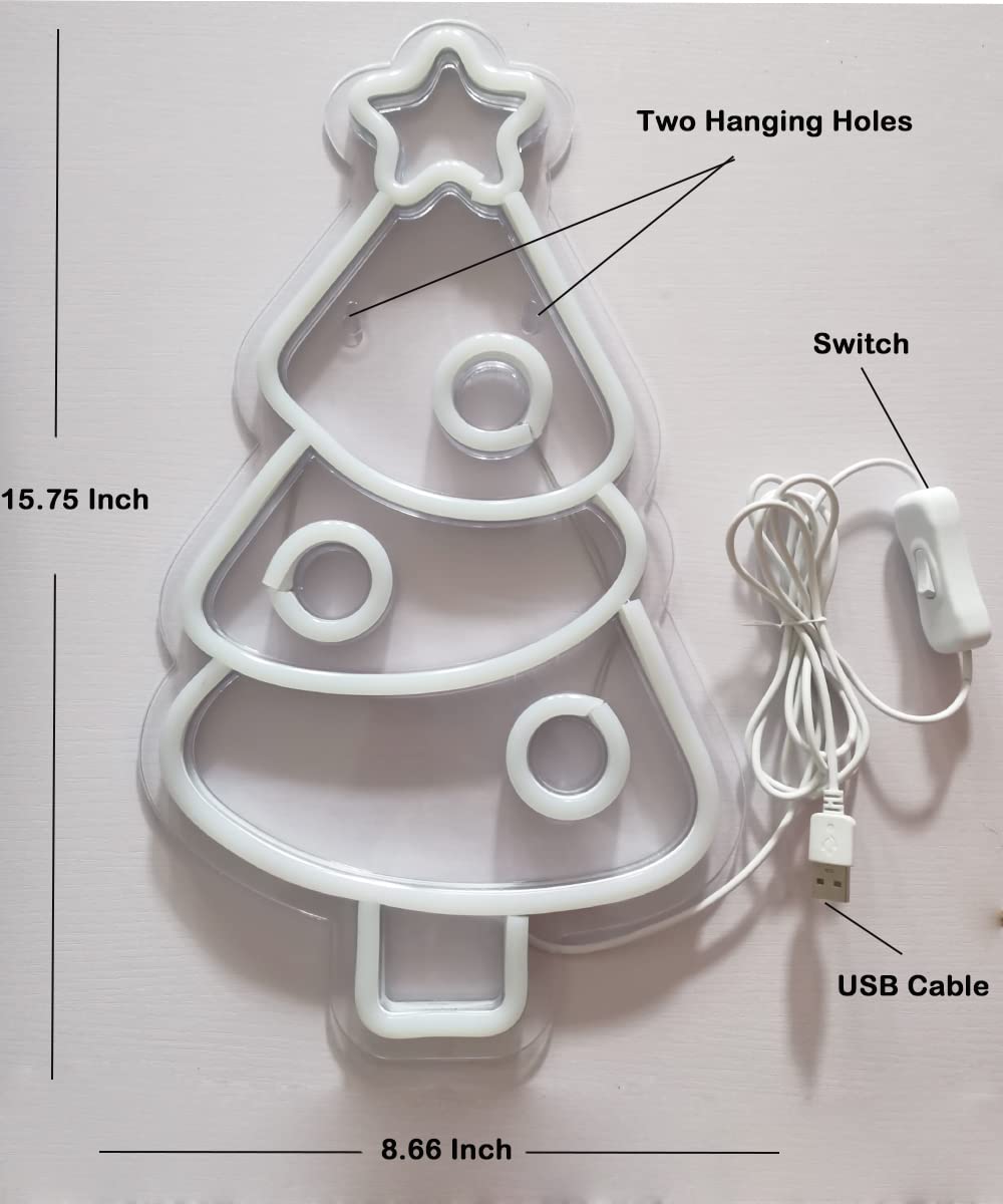 Christmas Tree Neon Signs for Xmas Wall Decor LED Xmas Tree Neon Light Sign for Christmas Party, Bar, Home, Bedroom Décor