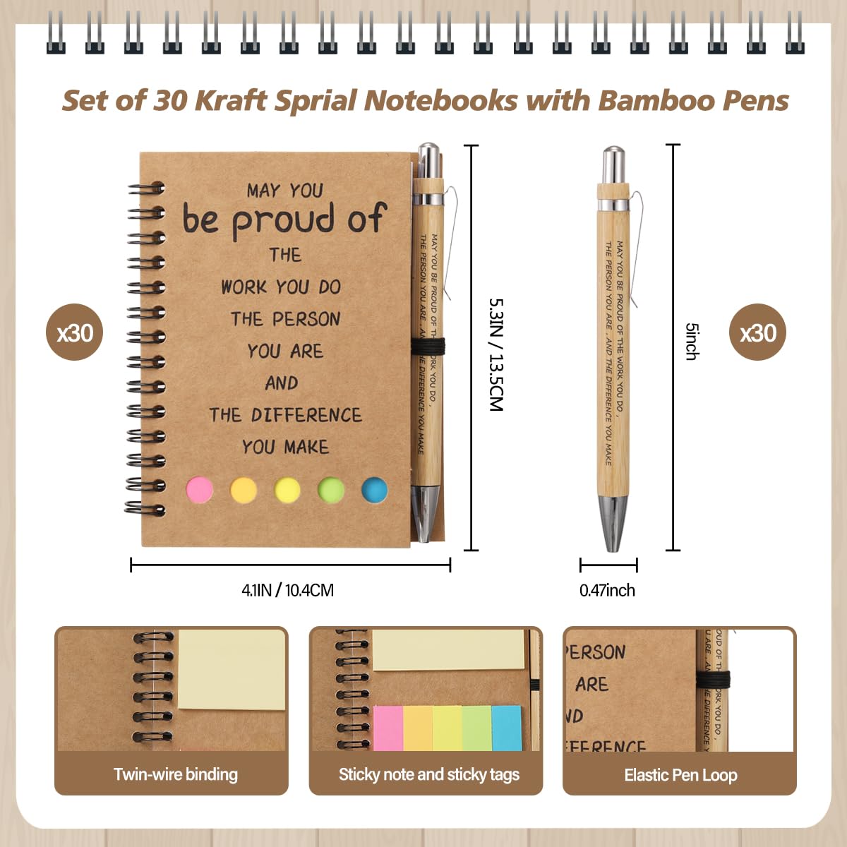 zjdbset 30 Sets Employee Appreciation Gifts Bulk Inspirational Spiral Notebook with Motivational Pens and Sticky Notes for Coworkers,Teachers,Office Staff,Nurse,Colleagues,Volunteer Thank You Gifts