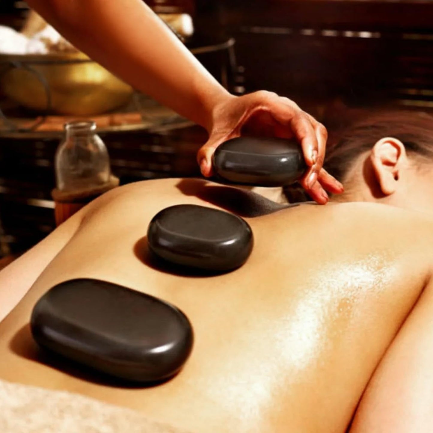 MUKLEI 15 Pack Massage Stones, 3 x 2 x 1 Inch Essential hot Stones Rocks Massage for Spa Therapy Relaxation