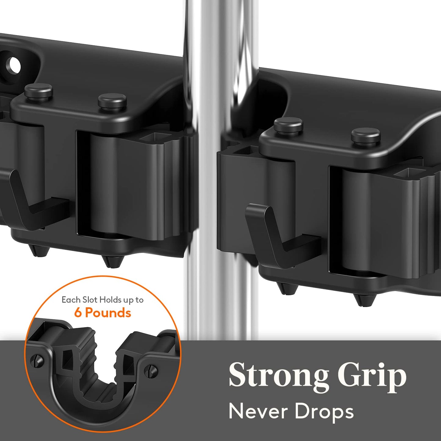 Lifewit Broom Mop Holder Wall Mounted,Heavy Duty Broom Storage with 5 Slot 6 Hooks, Utility Room Storage Solutions for Broom Cupboard Kitchen Bathroom Garage and Garden Tool Organiser, 1 Pack, Black