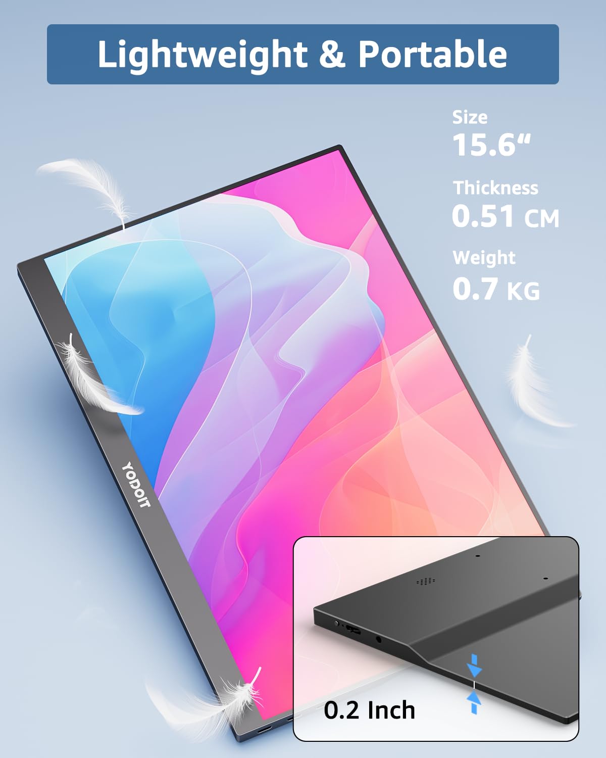 Yodoit Portable Monitor, 15.6" 1920×1080P FHD Screen IPS Display, USB-C & HDMI Connectivity, Built-in Speakers and Smart Cover, for Laptop/PC/Mac/PS3/4/5/Xbox