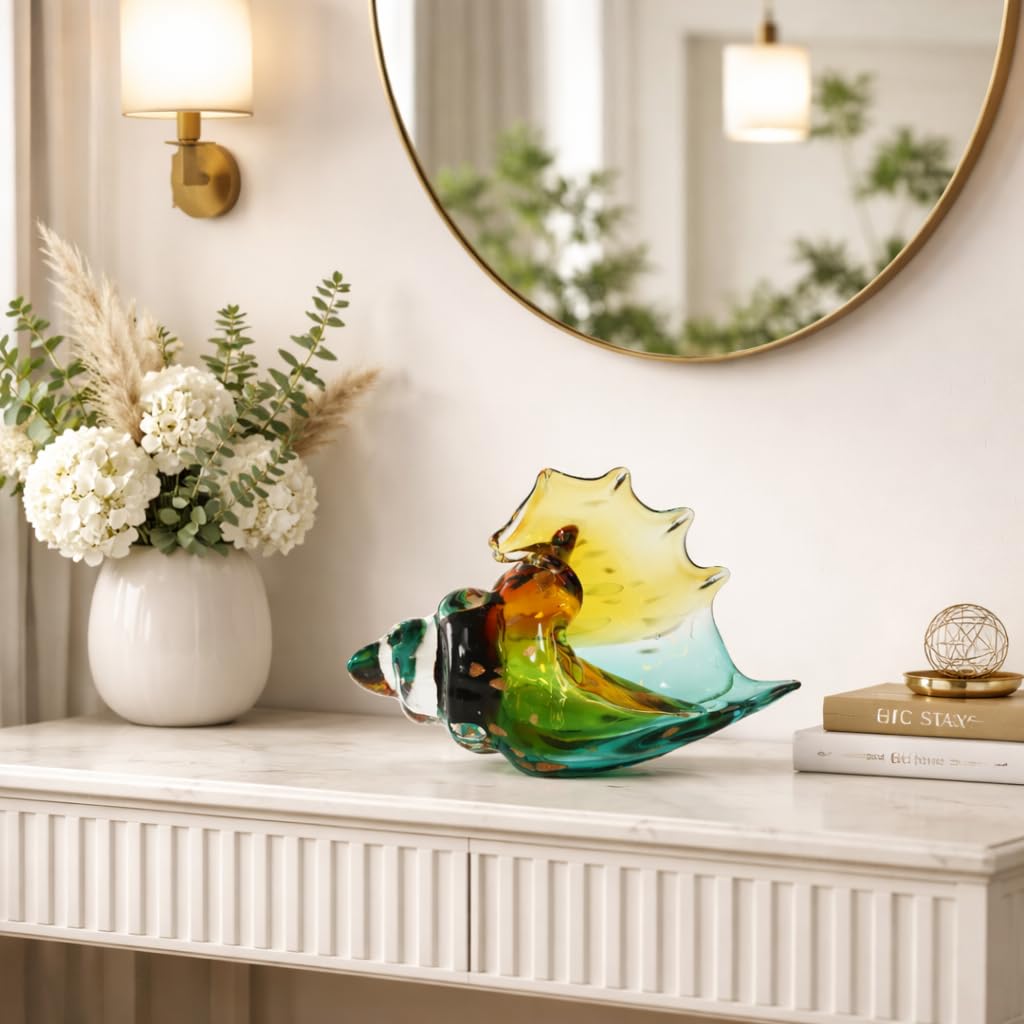 ClookRack Conch Shell Statue, Hand Blown Sea Glass Art Figurine
