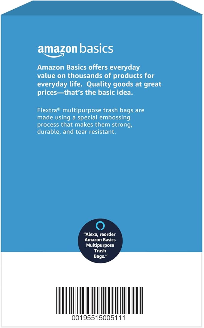 Amazon Basics Flextra Multipurpose Drawstring Trash Bags, 30 Gallon, Tear
