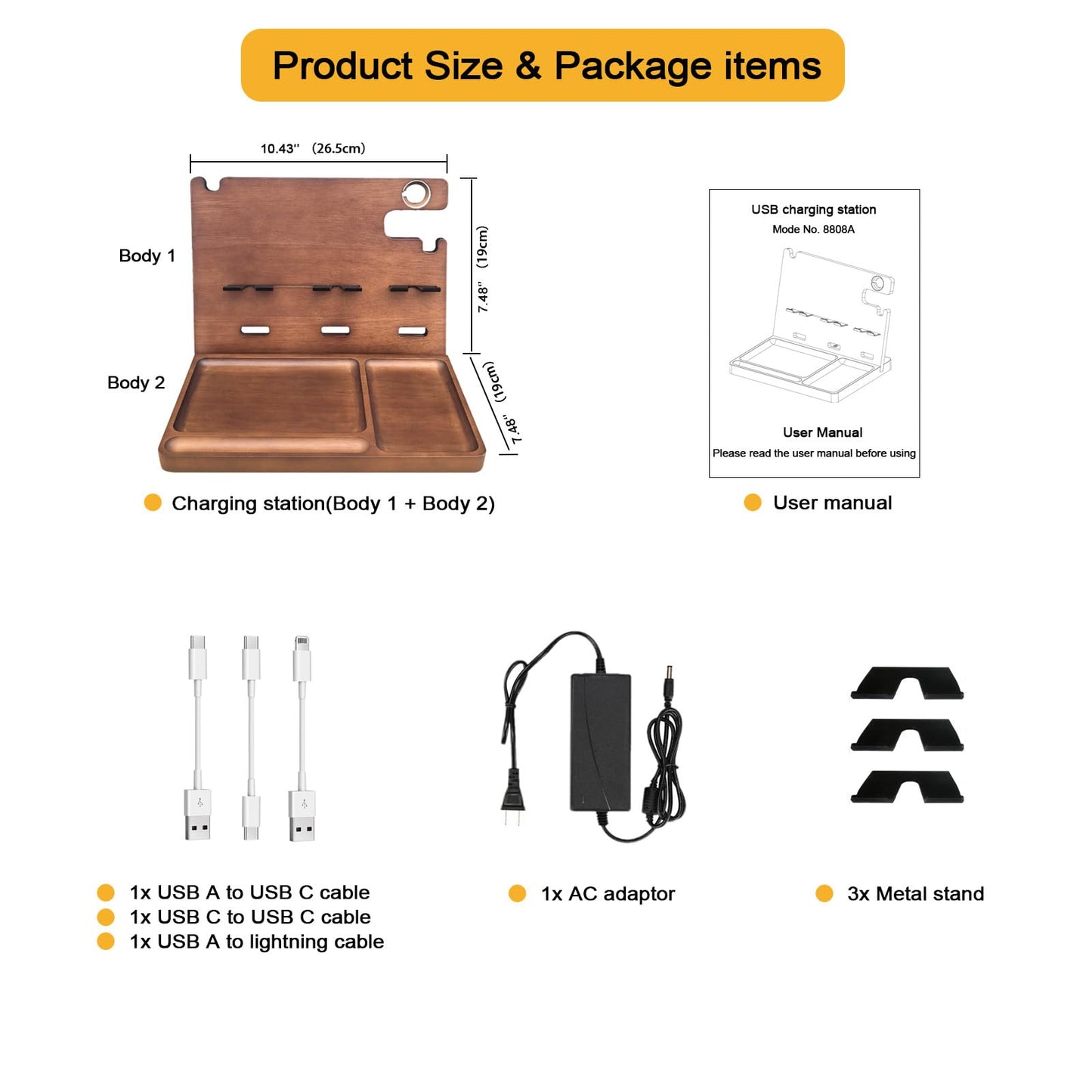 Xunhomon Wood Phone Docking Station Nightstand Organizer Charging Station with QC 3.0 & PD22.5W Fast Charger for iPhone Samsung Android Watch Airpod Anniversary Birthday Gifts for Men