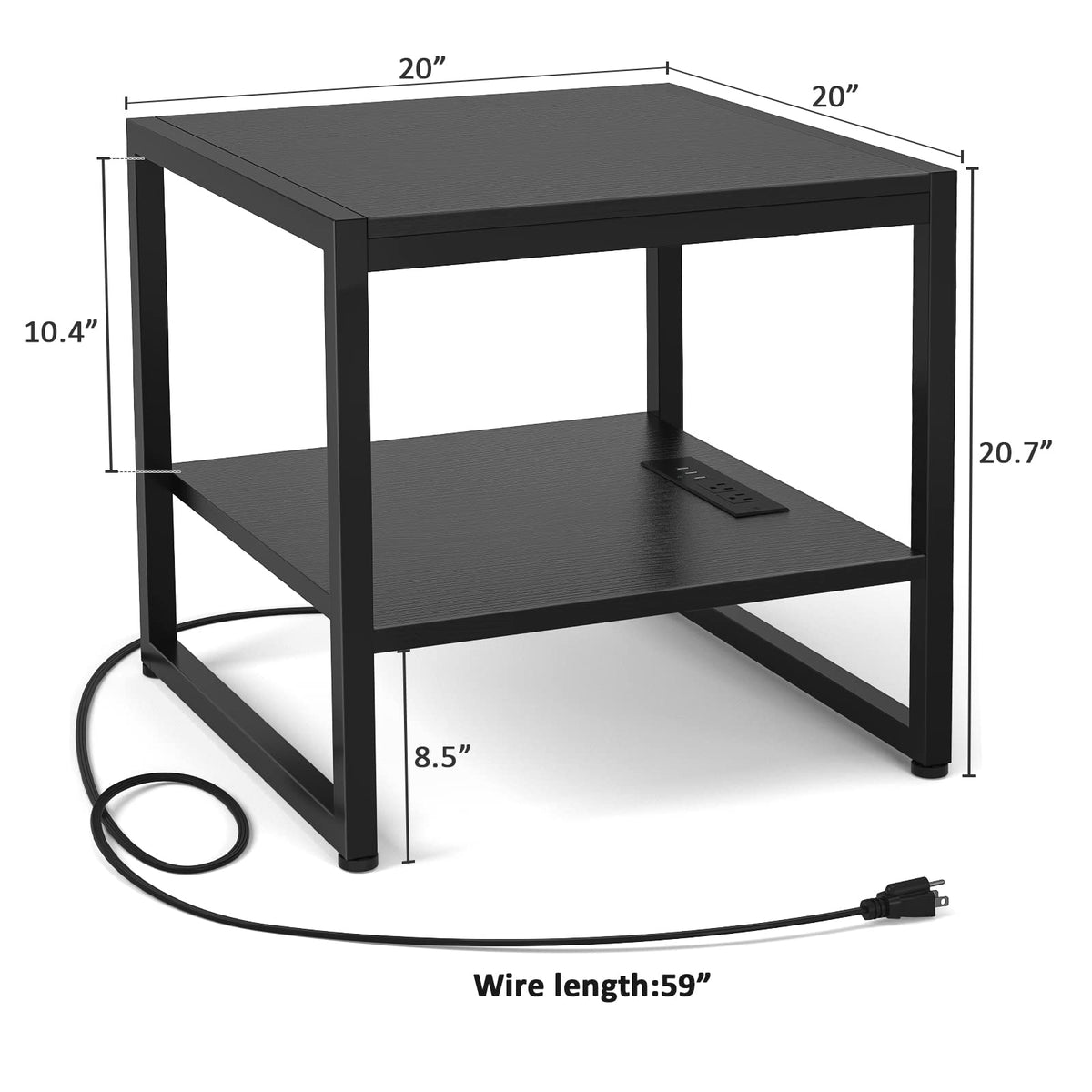 Homieasy End Table with Charging Station, 20" Mini Fridge Stand with Power Outlets, Heavy Duty Side Table for Living Room, Small Table Stand & Fridge Table, Black