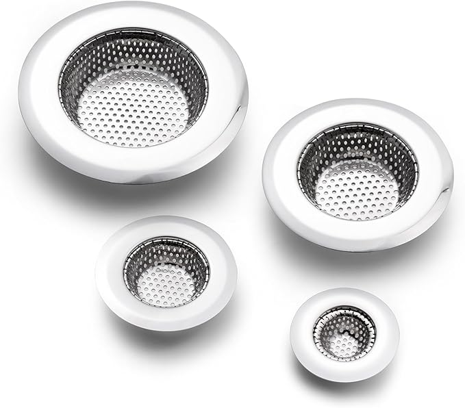 4 Pack Heavy Duty Stainless Steel Kitchen Sink Drain Strainer, Bathroom Hair