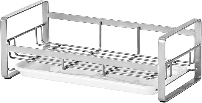 HULISEN Large Sponge Holder, 304 Stainless Steel Kitchen Soap Dispenser Caddy