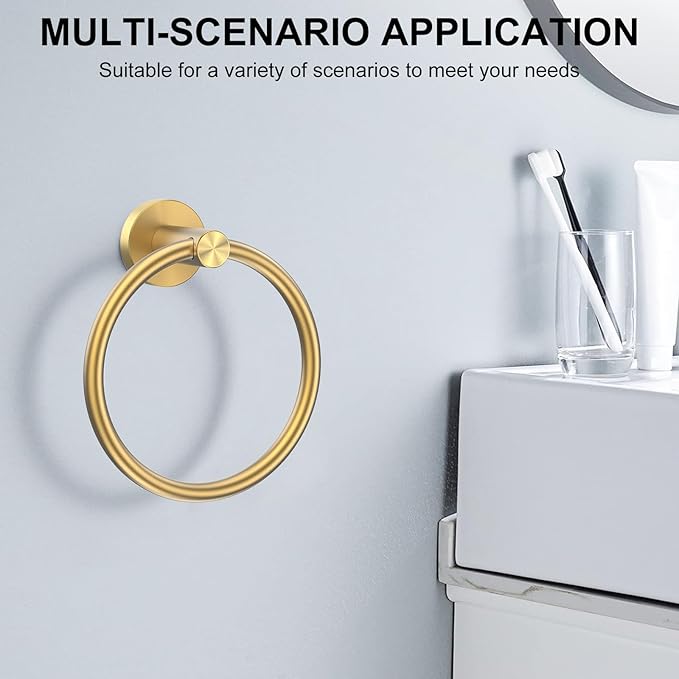 SetSail Towel Holder for Bathroom Wall Screw-in Gold Towel Ring Stainless Steel