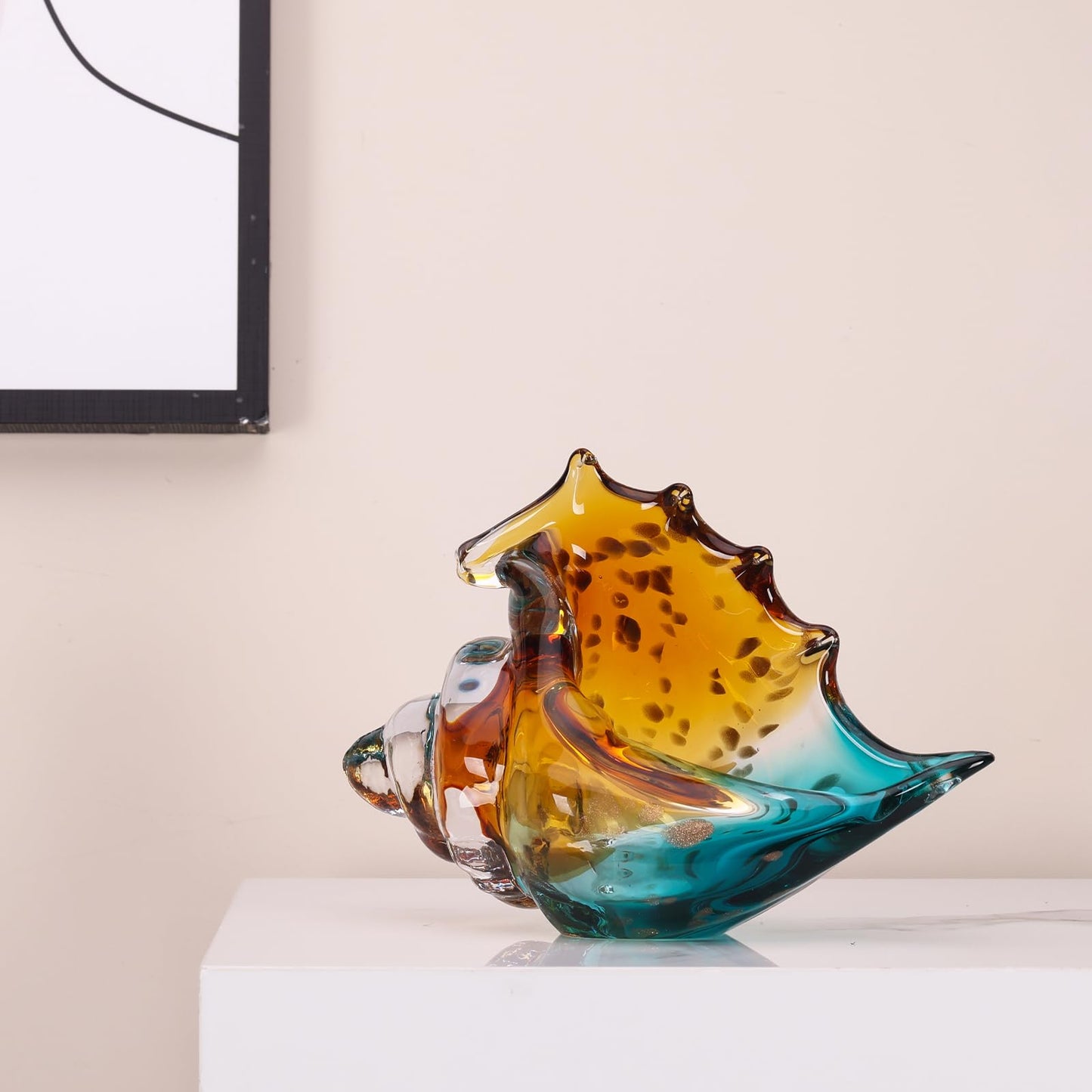 Sea Glass Art Figurines Hand Blown Conch Shell Sculpture, Green Sea Glass Decor Creative Conch Seashell Statue - For Coastal Room Decor Knick Knacks Home Decor Kitchen Decorations Above Cabinets