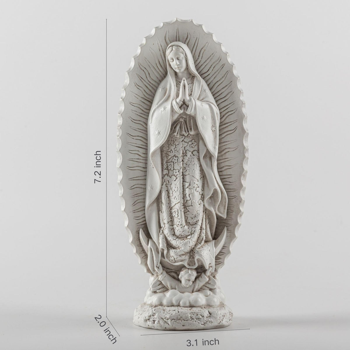 DevotedWalls 7 inch Handcrafted Our Lady of Guadalupe Statue,Catholic Resin Religious Figurine,Virgin Mary Statue of Mexico,Mother of Jesus Figurine for Home Decor Gifts(Small White Virgin Mary)