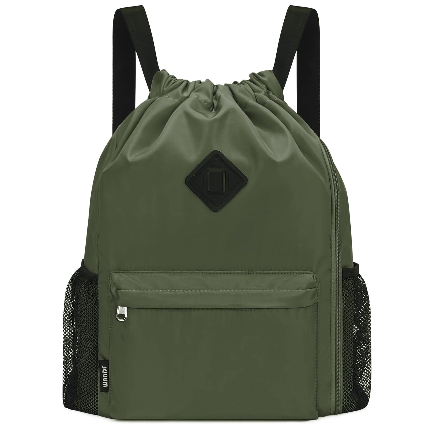 WANDF Drawstring Backpack Sports Gym Bag with Shoes Compartment, Water-Resistant String Backpack Cinch for Women Men (Large,Dark green)