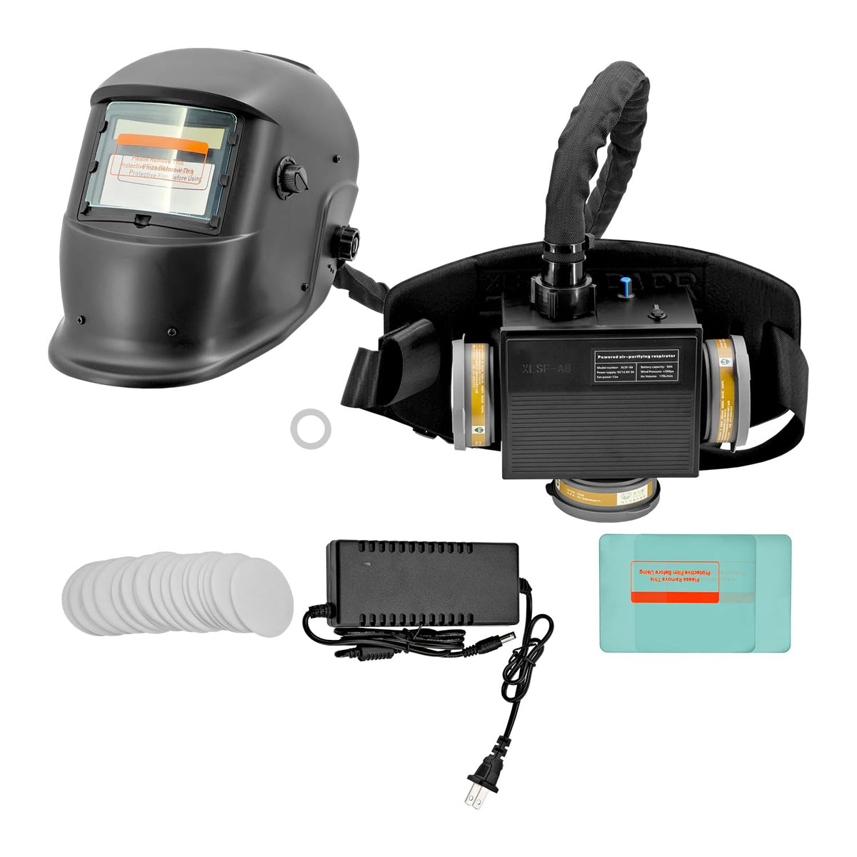 Auto Darkening Welding Helmet with PAPR Respirator System, Large Viewing Welding Hood Powered Air Purifying Respirators with Fan