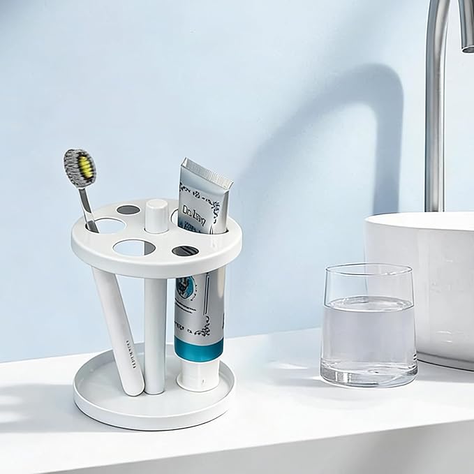 White Metal Toothbrush Holder – Countertop 4‑Toothbrush Organizer Set